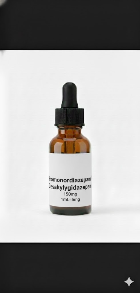SAME DAY SHIPPING! Bromonordiazepam/Desalkylgidazepam 150mg in 30mL Glass PG Bottle 1mL= 5mg